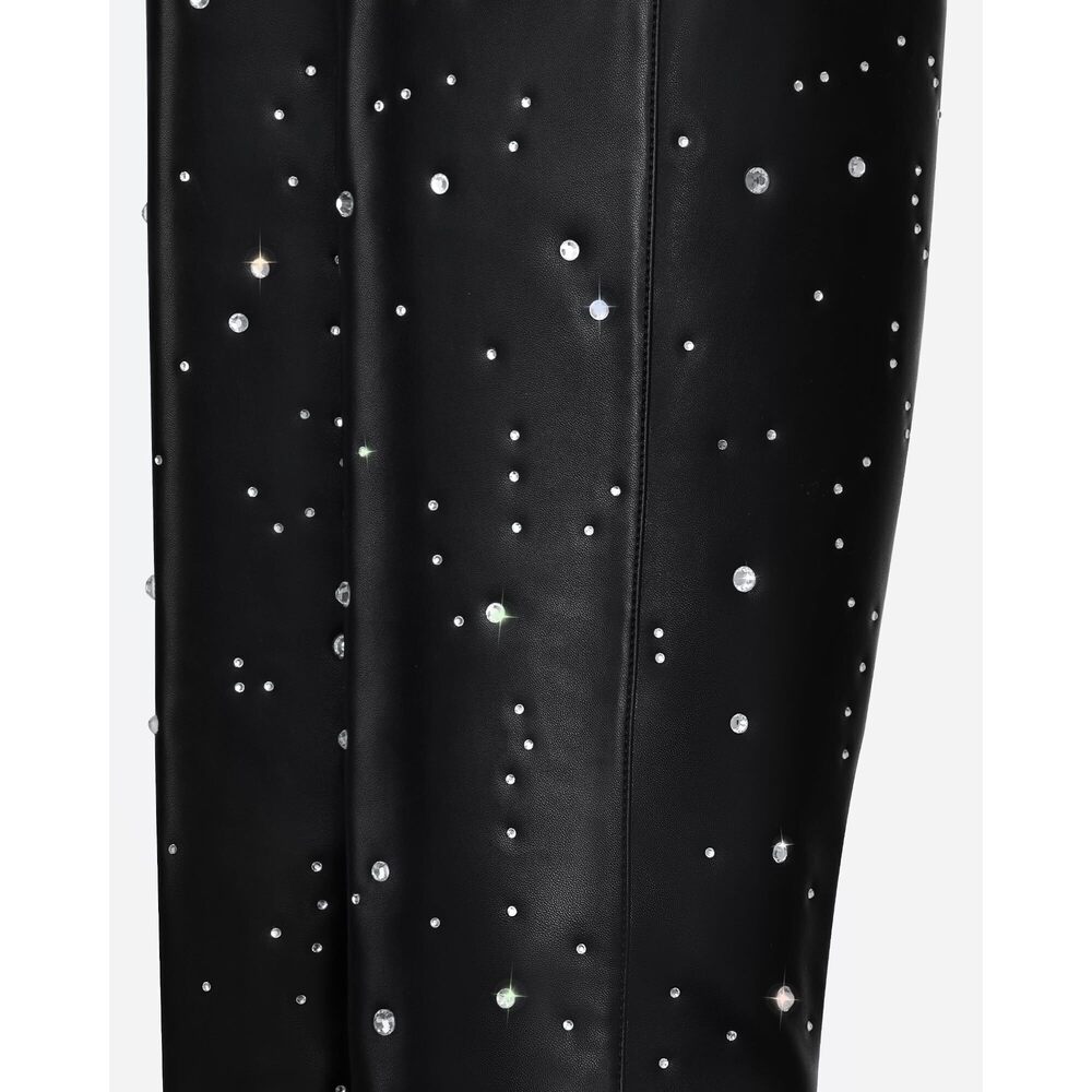NEW MUCCCUTE BLACK RHINESTONE BOOTS FOR WOMEN SQUARE TOE KNEE HIGH BOOTS CHUNKY - Picture 3 of 5